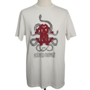 Roberto Cavalli T-Shirt Snake Monogram Graphic White Mens M